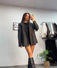 Füme Düğmeli Blazer Ceket