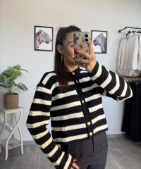 Orijinal Marka Siyah Beyaz Örme Hırka