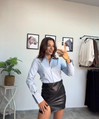 Karol Dar Kalıp Likralı Mavi Gömlek