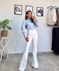 Beyaz İspanyol Paça Full Likra Pantolon