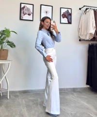 Beyaz İspanyol Paça Full Likra Pantolon