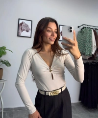 V Yaka Gold Aksesuar Taş Body