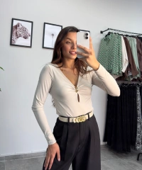 V Yaka Gold Aksesuar Taş Body