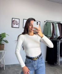 Beyaz Fitilli Uzun Kol Body