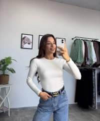 Beyaz Fitilli Uzun Kol Body