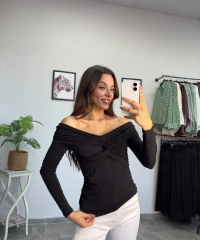 Omuz Dekolte Siyah Body