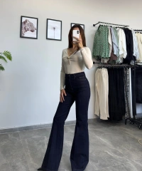 Full Likralı Lacivert İspanyol Paça Kot Pantolon