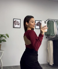 Bordo Sırt Dekolte Crop