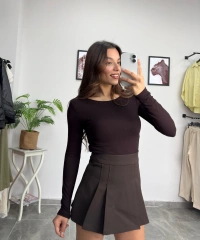 Pens Detay Kahverengi Şort Etek