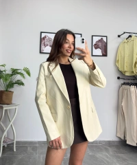 Krem Deri Blazer Ceket