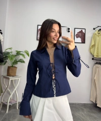 İp Bağlamalı Lacivert Gömlek