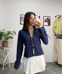 İp Bağlamalı Lacivert Gömlek