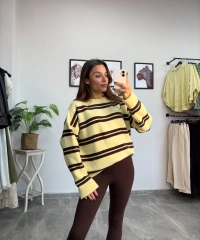 Kahve Çizgili Sarı Kazak