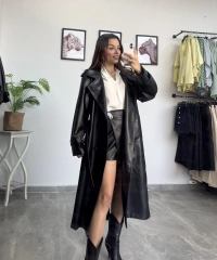 Siyah Deri Trençkot