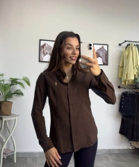 Kahverengi Dar Kesim Gömlek
