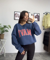 Orijinal Marka Mavi Şardonlu Sweatshirt