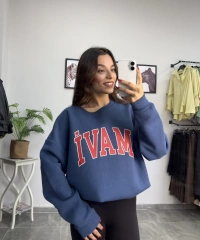 Orijinal Marka Mavi Şardonlu Sweatshirt