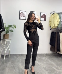 Kadife Detay Transparan Bluz