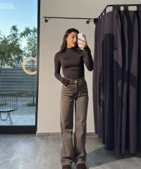 Yüksek Bel Yıkamalı Vizon Jean