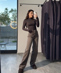 Yüksek Bel Yıkamalı Vizon Jean