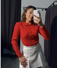 Polo Yaka Kırmızı Triko Body