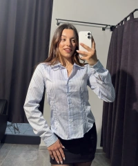 Mavi Çizgili Dar Kalıp Gömlek