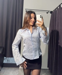 Mavi Çizgili Dar Kalıp Gömlek