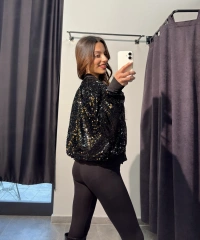 Fermuarlı Siyah Payet Ceket