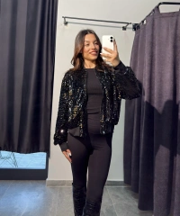 Fermuarlı Siyah Payet Ceket