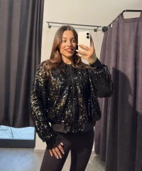 Fermuarlı Siyah Payet Ceket