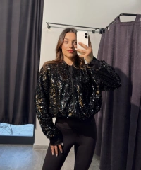 Fermuarlı Siyah Payet Ceket