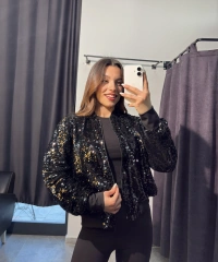 Fermuarlı Siyah Payet Ceket