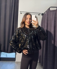 Fermuarlı Siyah Payet Ceket