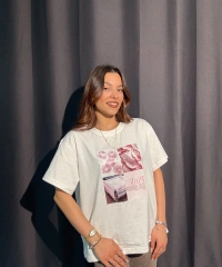 Pink Baskılı Beyaz Tişört