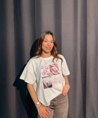 Pink Baskılı Beyaz Tişört