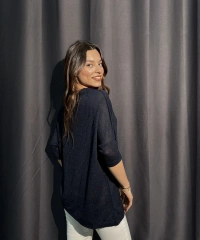 Metalik Dokulu Lacivert Salaş Bluz