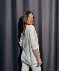 Metalik Dokulu Beyaz Salaş Bluz