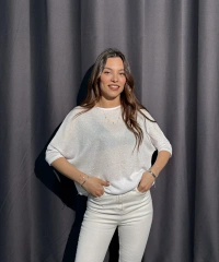 Metalik Dokulu Beyaz Salaş Bluz