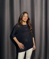 Metalik Dokulu Lacivert Salaş Bluz