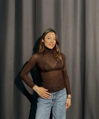 Boğazlı Transparan Kahverengi Kaşmir Body