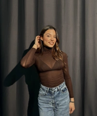 Boğazlı Transparan Kahverengi Kaşmir Body