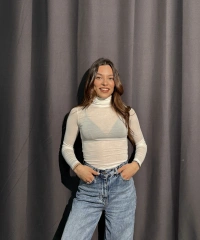 Boğazlı Transparan Beyaz Kaşmir Body