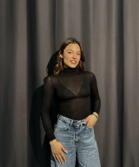 Boğazlı Transparan Siyah Kaşmir Body