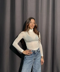 Boğazlı Transparan Beyaz Kaşmir Body