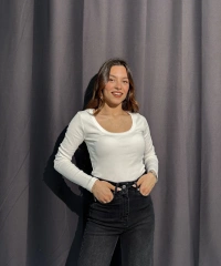 U Yaka Fitilli Beyaz Body