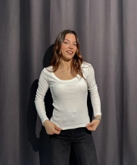 U Yaka Fitilli Beyaz Body