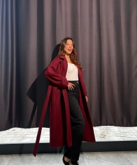 Kuşaklı Astarlı Bordo Kaban