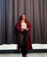 Kuşaklı Astarlı Bordo Kaban