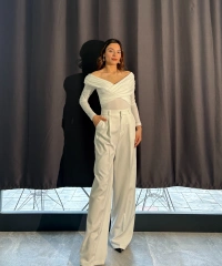 Beyaz Palazzo Kumaş Pantolon