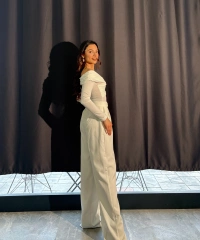 Beyaz Palazzo Kumaş Pantolon